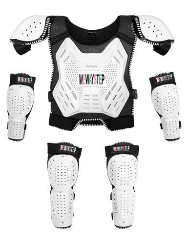 Kids Dirt Bike Gear- Motorcycle Protective Gear Chest Protector Youth Motocross Gear Body Armor Vest Knee Guards and Elbow Full Body Protection Suit (White)