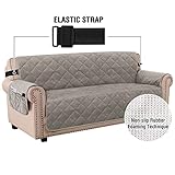 H.VERSAILTEX Thick Velvet Sofa Cover Soft Couch Cover for 3 Cushion Cover Washable Furniture Protector for Dogs Non-Slip Sofa Slipcover Fit Sitting Width Up to 78"(Oversaized Sofa, Taupe)