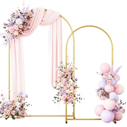 rubfac Wedding Arch Backdrop Stand, Set of 2 Gold Metal Balloon Arch Stand 6FT, 7.2FT for Birthday Wedding Baby Shower Outdoor Indoor Party Decoration
