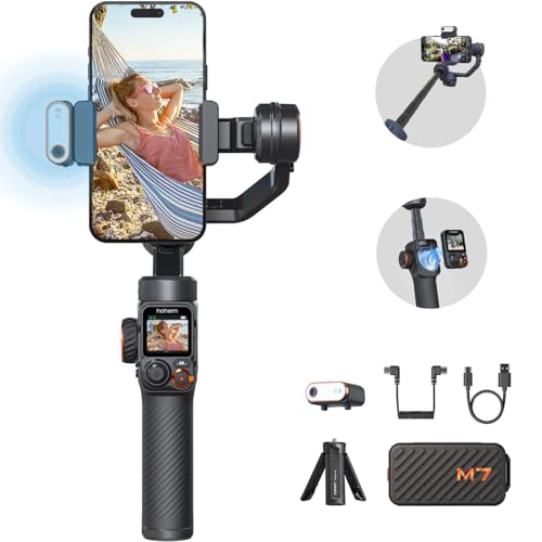 Hohem iSteady M7 Gimbal Stabilizer for Smartphone, Magnetic AI Tracker Fill Light, Detachable Touchscreen Remote Controller, Built-in Extension Rod, 500g Payload Gimbal Stabilizer for iPhone Android