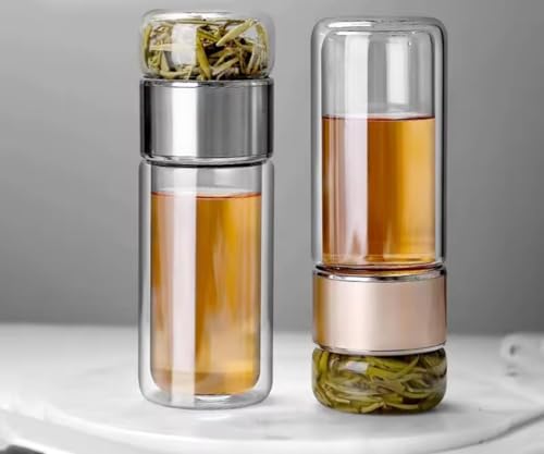 Double Layer Glass Tea Water Bottle With Infuser, 420ml