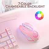 UHURU Gaming Mouse, Wireless Gaming Mouse with 6 Buttons 7 Changeable LED Color up to 10000 DPI, Rechargeable USB Gamer Mouse for PC Laptop (Pink)