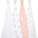 aden + anais Essentials Muslin Swaddle Blankets for Baby Girls and Boys, Newborn Receiving Blanket for Swaddling, 100% Cotton Baby Swaddle Wrap, 4 Pack, Blushing Bunnies