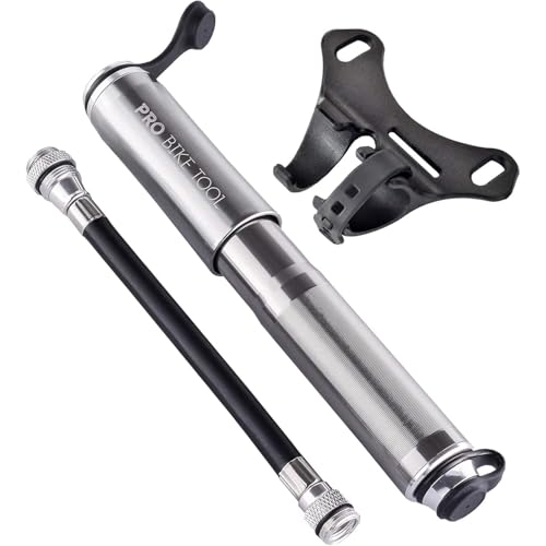 Pro Bike Tool Mini Bike Pump with Gauge - Presta and Schrader Valve Compatible Bicycle Tire Pump for Road, Mountain, and BMX Bikes - High-Pressure 100 Psi Bike Hand Pump with Frame Mount