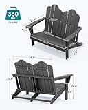 SERWALL 2 Person Adirondack Loveseat, HDPE All-Weather Folding Adirondack Bench Chair, Outdoor Adirondack Chair for 2 with 660LBS Capacity for Backyard Garden Porch, Grey