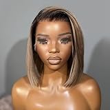 koinu Ash Blonde Bob Wig Human Hair 180 Density 13x4 Hd Lace Front Wigs Human Hair Bob Wigs for Black Women Ombre Ash Blonde Straight Bob Wig with Dark Roots Invisible Knots Pre Plucked 12 inch