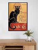 artprints1stop Floating Frame Canvas Print Wall Art - Tour of Rodolphe Salis' Chat Noir Classic Vintage Black Cat Post by Théophile Steinlen - 24x36 inches