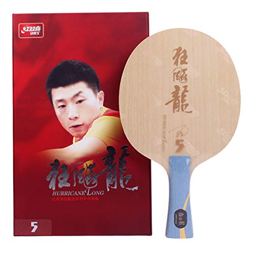 DHS Hurricane Long 5 | Professional Table Tennis Racket Blade | 5 Wood + 2 Aryl Carbon Ply | PENACE, Flared or Straight Handle | Ma Long Ping Pong Racket Blade (Flared Handle/FL)