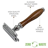 Krisp Shave (4.5 Inch) Long Wood Handle Safety Razor for Men Women - Double Edge Manual Razor - Fits All Double Edge Razor Blade - Comes With 5 Shaving Blades, Brown