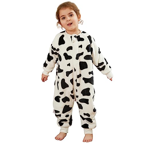 MICHLEY Flannel Baby Sleeping Bag Unisex Pajamas, Long Sleeve Zipper Wearable Sleeping Sack for Autumn Winter Boys Girls,Cow,9-18months, Size 80