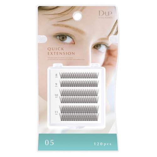 D-UP False Eyelash Individual, Quick Natural Look Cluster Eye Makeup Effect, Eyelashes Volume Extension for All-Day Long-Lasting Wear 120pc, 8mm/9mm/10mm/11mm, Japanese V Type
