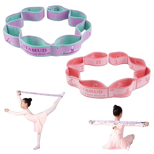 BTAMUD 2 PCS Stretch Strap for Kids Dance Elastic Band for Children Gymnastics Stretching Strap Kids Stretching Bands Multi-Loop Adjustable Exercise Bands Stretching Resistance Ballet Bands -8 Loops