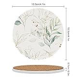 Coasters for Drinks Absorbent with Holder,Abstract Watercolor Eucalyptus Floral Green Leaves Sets of 6 Durable Cup Coaster for Coffee Table Protection,Great Housewarming Birthday Gifts,Home Decor