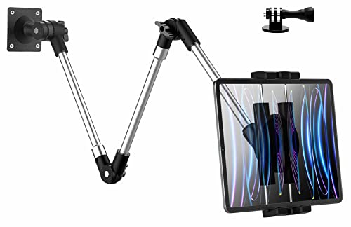 YOOZ Metal Long Arm Tablet Wall Mount Holder [Aluminum Arm 37"] Adjustable Wall Tablet Stand with Foldable Arm for iPad Pro Air Mini, Galaxy Tab, Surface, Switch, Fire, iPhone, 4-12.9"