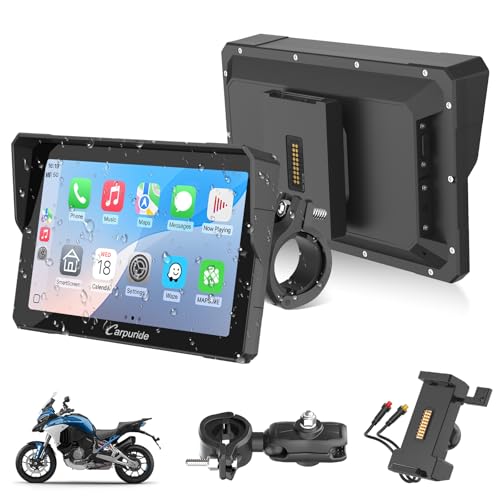2025 Carpuride W702S PRO Motorcycle GPS Wireless Carplay/Android Auto, 7" Waterproof Motorbike Touch Screen, with BM05 Mount, Bluetooth Trans, Wired Controller, Navigation