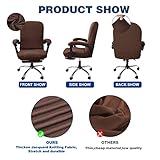 NeColorLife Office Chair Cover with Armrest Covers Stretchable Desk Chair Cover Thick Checked Jacquard High Back Office Seat Cover for Universal Rotating Chair (Large Size,Coffee)