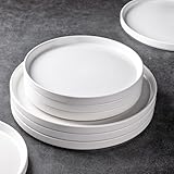 AmorArc Ceramic Dinner Plates Set of 6, 10.0 Inch Matte Stoneware Plates for Kitchen,Modern Flat Dinnerware Dishes Set,Microwave& Dishwasher Safe, Scratch Resistant, Matte white