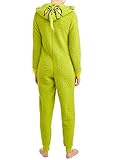 The Grinch Women's Fuzzy Plush Warm Holiday Hooded Union Suit Pajamas (Green, Large)