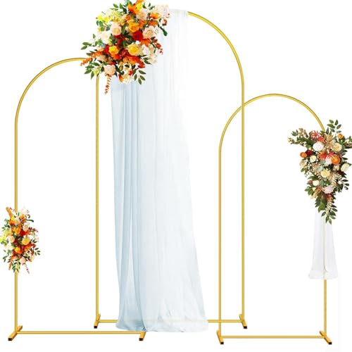 DDMY Arch Backdrop Stand, Gold Metal Balloon Arch Stand Set of 3 (7.2FT/6.6FT/6FT) for Wedding Ceremony Birthday Party Baby Shower Graduation Ceremony Photo Backdrop Other Occasions Decoration