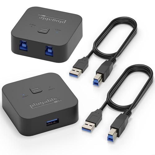 Plugable USB 3.0 Sharing Switch, One-Button USB A Switch to Share Devices Between 2 Computers | KVM Switch for Keyboards, Docking Stations & More