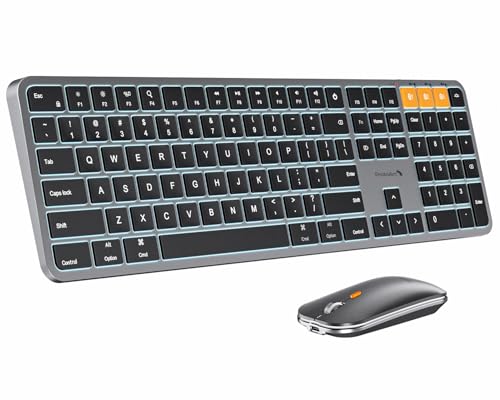 ProtoArc Backlit Bluetooth Keyboard and Mouse for Mac, KM100-A Full Size Wireless Keyboard Mouse for Mac, Multi-Device Rechargeable Keyboard for MacBook Pro/Air, iMac, iPhone, iPad, Space Gray