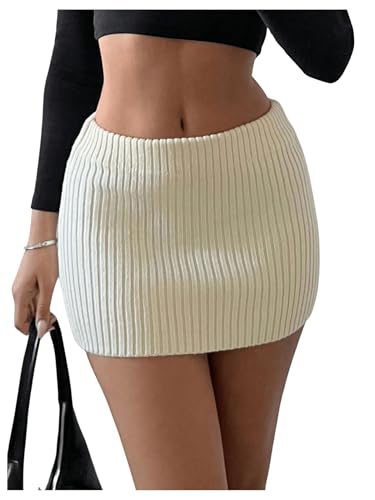 MakeMeChic Women's Knit Sweater Skirt Drop Waist Knit Bodycon Mini Skirts Apricot Medium
