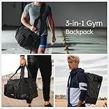 Kookoomia Gym Bag for Men with Shoes Compartment and Wet Pocket Convertible Duffle Bag and Gym Backpack Waterproof Sports Bags for Men with 2 Bottle Holders Multipurpose Weekender Overnight Bag -Black