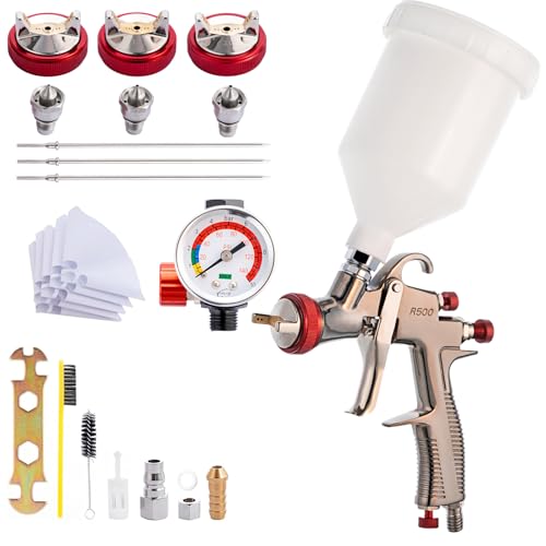 DAXINYANG R500 Spray Gun LVLP with 1.3/1.5/1.7/2.0mm Nozzles, Air Flow Control Valve&Paint Filters,Paint Guns Automotive Spray Gun for Painting House,Car,Furniture,Varnish and Top Coat