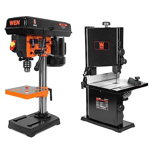 WEN 4206T 2.3-Amp 8-Inch 5-Speed Cast Iron Benchtop Drill Press,Black,Orange & 9-Inch Band Saw, 2.8-Amp Benchtop (BA3959)