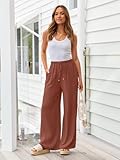 LILLUSORY Linen Wide Leg Pants Womens Palazzo Flowy Beach Vacation 2025 Summer Spring Outfits Clothes Trendy Casual Drawstring High Waisted Bohemian Cute Lightweight Trousers Pants with Pockets