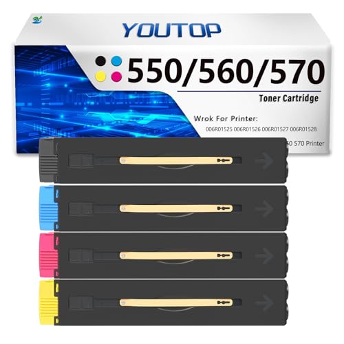 YOUTOP 550 560 570 Toner Cartridge Replacement for Xerox 006R01525 006R01526 006R01527 006R01528 Toner Cartridge for Xerox Color 550 560 570 Printer (4 Pack,Black,Cyan,Magenta,Yellow)