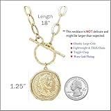 POMINA Chunky Coin Fashion Gold Necklace Trendy Statement Toggle Necklaces Women Antique Gold Coin Pendant Thick Link Chain Layered Gold Necklaces for Women (Worn Gold)