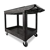 Rubbermaid Commercial Products 2-Shelf Utility/Service Cart, Medium, Black, Lipped Shelves, Ergonomic Handle, 500 lbs. Capacity, for Warehouse/Garage/Cleaning/Manufacturing