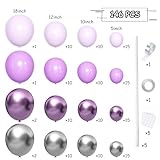 MEBAY Grey Violet Maca Purple Silver Balloons Garland Arch Kit, 146Pcs Latex Balloons Different Sizes 18 12 10 5 Inch for Party Decoration Birthday Wedding Engagements Anniversary Baby Shower