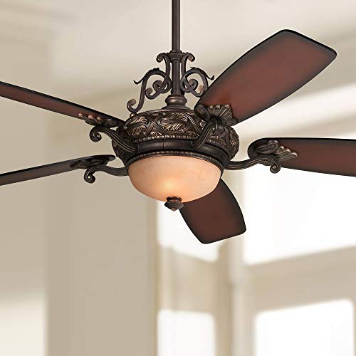 Casa Vieja 56" Casa Esperanza Vintage Antique Indoor Ceiling Fan 5 Blade LED Light Remote Control Bronze Gold Motor Brown Teak Finish Blades Bedroom Living Room Kitchen Includes 10" Downrod