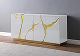 Best Master Furniture Taylor High Gloss Lacquer Sideboard/Buffet with Gold Trim, White