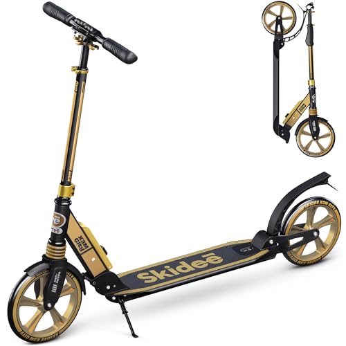 Skidee Kick Scooter for Kids Ages 6-12 - Large Sturdy Wheels, Anti-Shock Suspension with Adjustable Handlebar Up to 41" High - Foldable, Lightweight Scooters for Kids, Teens & Adult, Max Load 220 Lbs
