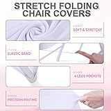 Lounsweer 50 Pcs Folding Chair Cover Set with 25 Stretch Spandex Slipcovers 25 Satin Chair Sashes Bows Ribbon Washable Banquet Protector for Wedding Event Party(White, Pink)