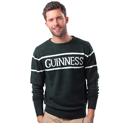 Official Guinness Men's Knit Jumper With White Guinness Text, Bottle Green, Large