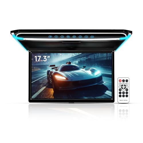 17.3 Inch Car Overhead Flip Down Monitor Screen Capable of displaying 1080P Videos high Definition Digital TFT Wide Screen Comes with HDMI IR FM USB and SD Capabilities