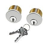 AIsecure Brass Mortise Cylinder with 2 Keys for SC Keyway Standard Commercial Door Lock Cylinder Keyed Alike for Storefront Doors Lock Replacements 2 Pack Silver