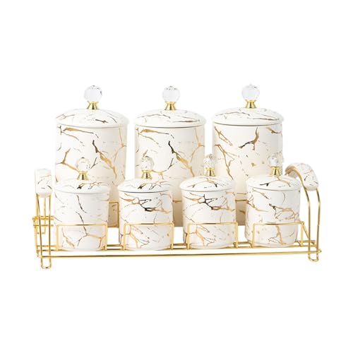 Porcelain Canisters Set Dry Food Storage Container Home Decorative Divided Snack Tray Food Storage Jars for Cookies Appetizers, White
