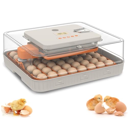 Tissting 52 Eggs Incubator 3-in-1 with Automatic Egg Turning with External Injection Water Bottle,Household Small Poultry Hatching Machine with Egg Candler Light for Chicken