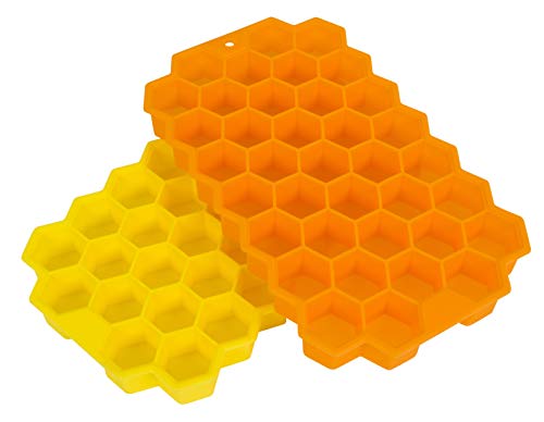 Evriholder Bee Chill Ice Trays, Silicone Ice Tray for Making Hexagonal Ice, Includes 2 Trays, Yellow and Orange