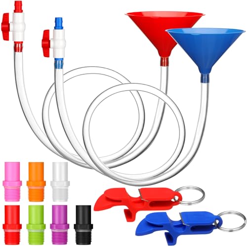 Vertintong 2 Set Beer Bong Tube and Funnel with Valve, 5.9 ft Kink Free Hose Drinking Funnel with 8 Interchangeable Mouthpieces 2 Shotgun Keychain Tool Bottle Opener for Christmas Bachelor Party