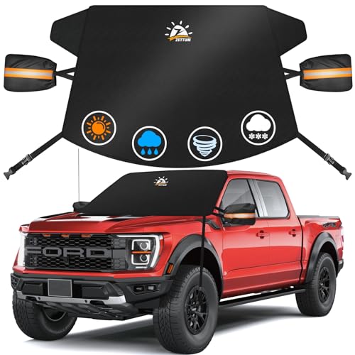 Zettum Car Windshield Cover for Ice and Snow - 600D Windshield Snow Cover with Side Mirror Cover Heavy Duty, Standard Winter Frost Hail Protector for Most Car, Truck, SUV, Van and MPV (70 x 50 Inch)