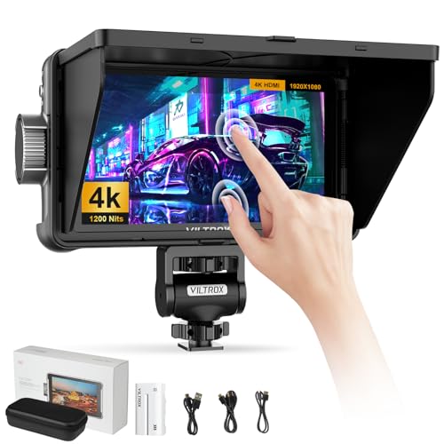 VILTROX DC550 5.5" Full HD HDMI On-Camera Monitor Kit, 1200nit Touch Screen Camera Field Monitor with Hood, Battery, Storage Bag for Sony Canon Nikon Camera, 3DLUT Focus peaking Histogram False Colors