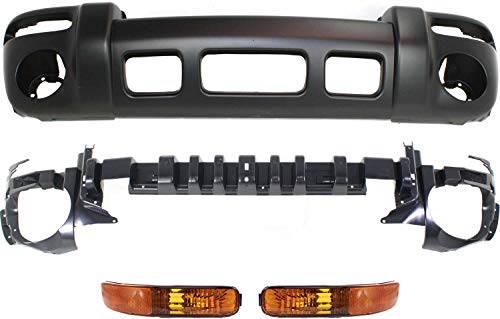 Evan Fischer Front Bumper Absorber Compatible with 2002-2004 Jeep Liberty Includes Bumper Absorber, Bumper Cover and Parking Lights - CH1070127, CH1000334, CH2520139, CH2521139