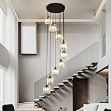 Meimond Long Chandeliers for High Ceilings,Modern Crystal Pendant Light,Raindrop Drop Lamp,Hanging Flush Mount Lighting Fixtures for Spiral Staircase,Foyer,Entryway,Living Room,Black (9 Lights)