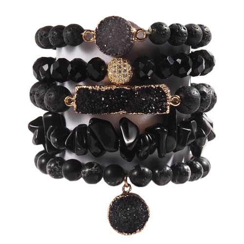 Yomisa 5PCS Natural Boho Beaded Bracelets for Women Men,Healing Turquoise Jasper Agate Crystal Gemstone Stone Diamond Chakra Multilayer Wrap Bohemian Handmade Jewelry Beads Stretch Bracelet Set